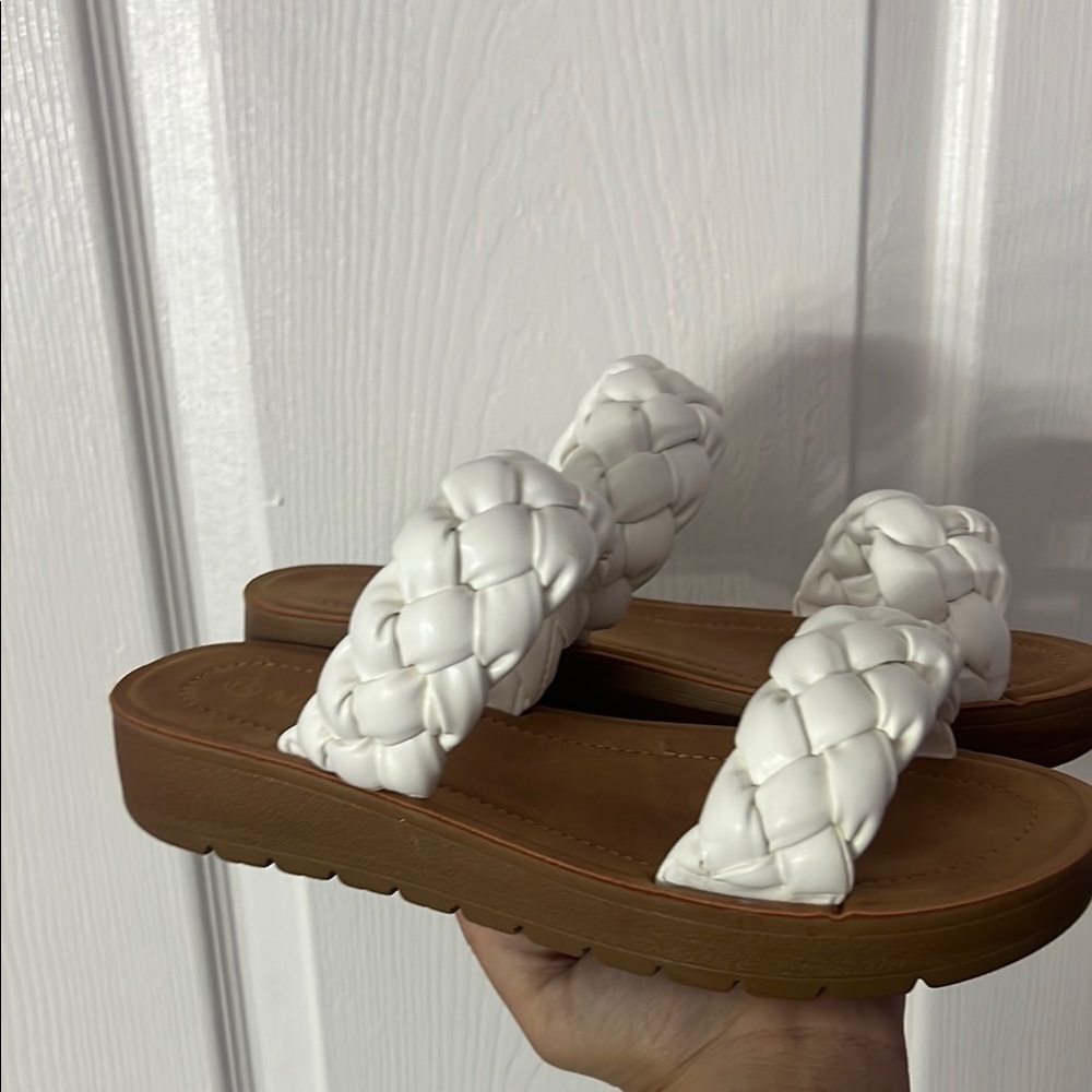 Women's White Braided Platform Sandals